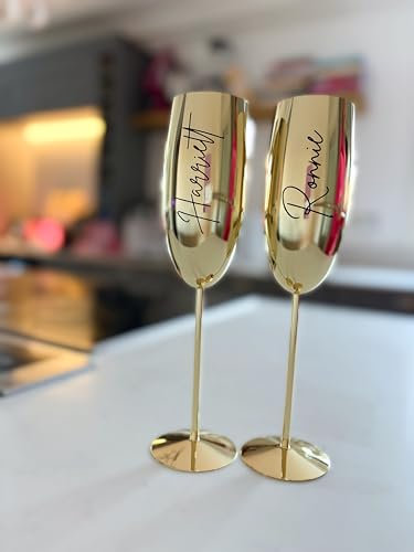 Personalised Gold Stainless Steel Champagne Flute, Made for Love Island Cast. Wedding, Hen Party, Anniversary,