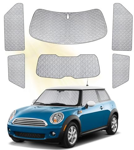 Parabrisas Delantero del Automóvil con Parasol Reemplazo para Mini Cooper F56 2014-2024 (3 Puertas), Tapete Térmico Tecnología Lujo 6 Piezas, Visera Plegable Papel Cubierta Gruesa del Parabrisas