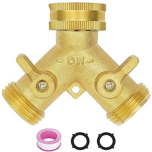 Brass 2-Way Garden Tap Splitter with Individual On/Off Controls and Quick Connectors - 3/4 Y Hose Connector