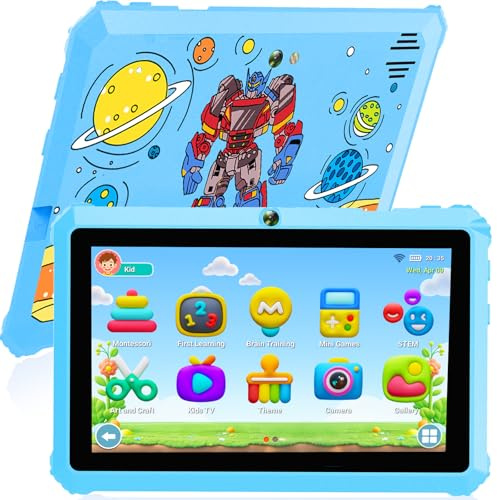 YINOCHE Tableta para niños de 7 pulgadas, tableta Android para niños de 3 a 7 pulgadas, tabletas de 32 GB para niños pequeños con funda, WiFi, control parental, cámara dual, certificado GMS, tabletas