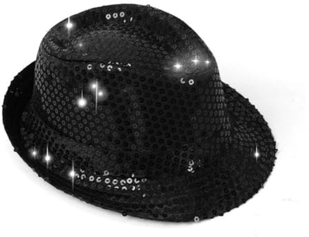 Bowler-Hut mit Pailletten für Kinder, 54 cm, für Mädchen und Jungen, ausgefallener glänzender Disco-Hut, schwarzes Tanzkostüm, Western-Cowboy-Fedora-Hüte für Halloween, Party, Bühne, Jazz und