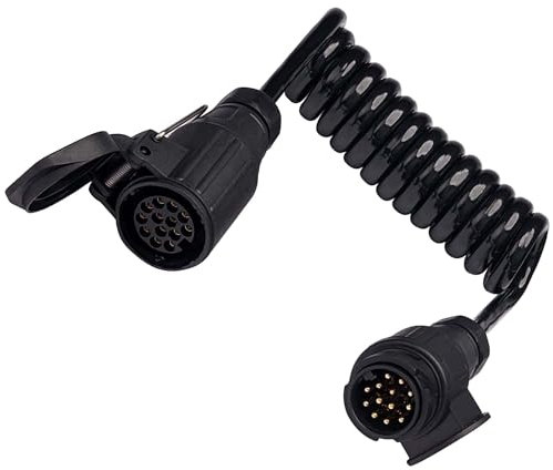 BOTEWO Rallonge de remorque 13 broches adaptateur : adaptateur de remorque de 2 m câble d'extension spirale avec prise de remorque 13 broches pour voiture, camion, camping-car, caravane (noir)