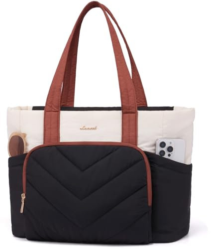 LOVEVOOK Borsa per laptop da donna, nero, beige, marrone, 15,6 pollici
