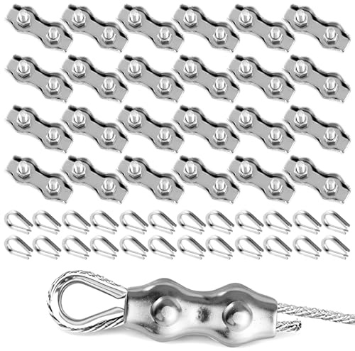 MIVIDE 24 Stück M3 Seilklemme Set, Drahtseilklemme M3 Seilverbinder Duplex Klemme Edelstahl 304 für Stahlkabel, Draht, Seil (48 Stück)