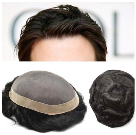 YHxFlux Toupet für Männer Toupet for Männer aus menschlichem Haar, 10 mm gewellte Monospitze, mit NPU um die Prothese herum, Ersatzhaarteile for Männer Herren Haarteile(6x8)