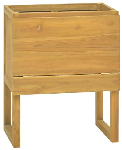 HETFTJN Armoire de salle de bain 60 x 40 x 75 cm en teck massif avec finition naturelle - Armoire de salle de bain robuste avec beaucoup d'espace de rangement pour articles de toilette et organiseur
