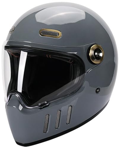 Vintage Motorrad Integralhelm Mit Sonnenblende Motorrad Full Face Helm Motocross Retro Classic Crash Racing Touring Integralhelm ECEDOT Approved für Erwachsene Männer Women