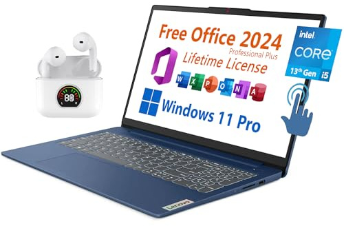Lenovo 15.6 Laptop, Free Microsoft Office 2024 with Lifetime License, FHD Touchscreen, Intel 10-Core i5-1335U 4.6 GHz, 40GB RAM, 1TB SSD, WiFi 6, 7 hrs Battery Life, Windows 11 Pro, Toree Earbuds