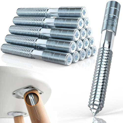 Mbsomnus 12 Pièces Vis Double Filetage M8x50mm Vis de Fixation M8 | Goujon Acier Galvanisé, Rainures Etoilées, Bois, Assembler Pieds de Meubles, Fixer Goujons