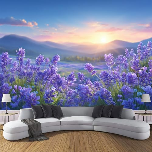 ZISTRCBAO 3D Provence Lavender Fields Panoramic Wallpaper Mural, Wall Poster Rural Landscape Print Design Photo Effect, Poster Decoration for Bedroom Living Room Corridor 400x280cm