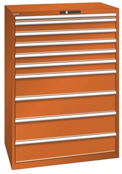 kaiserkraft | ESD-Schubladenschrank | BxTxH 1023 x 725 x 1450 mm | 10 Schubladen | Traglast 75 kg | orange