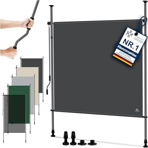 KESSER® Klemmmarkise 150x310 cm, Garten Balkon Sichtschutz wetterfest, Wind- & Sonnenschutz, Senkrechtmarkise mit Handkurbel ohne Bohren, Ausziehbar, wasserdicht & UV-beständig, Anthrazit