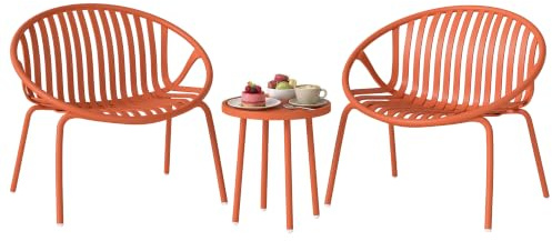 Outsunny 3-teiliges Garten-Lounge-Set, niedrige Gartenstühle, Ziegelrot | Bistro-Set, konkaver Couchtisch, Stahl & Polypropylen, Terrassen-/Balkon-/Poolmöbel