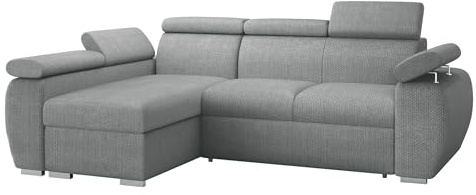 Mirjan24 Ecksofa Boston Mini, Eckcouch mit Schlaffunktion und Bettkasten, Polsterecke mit Einstellbare Kopfstützen, L-Sofa, Polstergarnitur, Wohnlandschaft (Flow 17, Seite: Links, LC+2r)