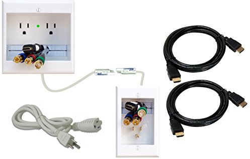 PowerBridge Two-CK-H2 Dual Outlet Recessed in-Wall Cable Management System and Two 10-Foot High-Speed HDMI Cables (Latest Standard) Bundle