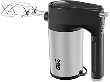 BEKO Hmm7350X Beko-HMM7350X-Sbattitore Elettrico, Funzione Turbo, 2 Fruste Mixer e 2 Ganci Impastatori in Acciaio Inox-Nero, 350 W, Plastica, 5 velocità