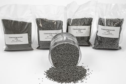 Edelstahlgranulat rund Gewicht 500 g, Maße 0,2-0,4 mm