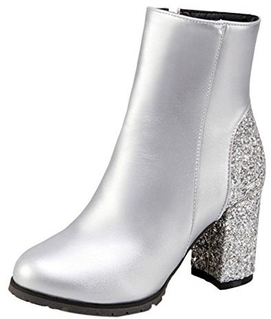 CHICMARK Damen Komfort Stiefeletten mit Blockabsatz und Runder Zehenpartie (Silber, 38 EU)