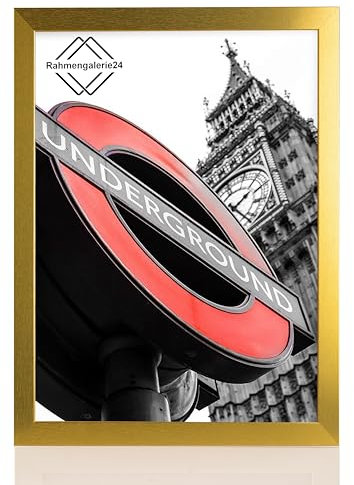 rahmengalerie24 Bilderrahmen Fotorahmen 36x49 cm Gold bilderrahmen zum aufhängen MDF picture frames Farbe und 40 verschiedene Größen wählbar ohne Passepartout Rahmen London