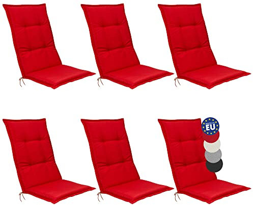 Beautissu 6er Set Hochlehner Auflagen Set Base HL 120x50x6cm Sitzkissen Rückenkissen Stuhlkissen für Gartenstühle Sitzpolster Rot
