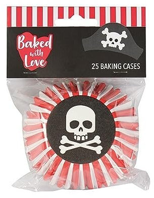 Baked with Love Pirate Baking Cases, 50mm Foil Lined Baking Cups, Greaseproof Cupcake Cases for Birthday, Celebration, Party, Pack of 25,Red