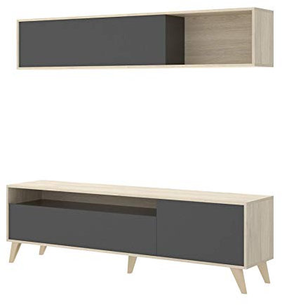 Mobelcenter - Mueble de salón Comedor, módulo TV + Estante, Color Natural y Grafito, Medidas: 180x51x41 cm de Fondo - (1055)