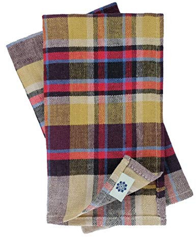Linen & Cotton Luxus 4 x Stoffservietten Servietten Stoff Leinenservietten Curtis Kariert Bunt Modern - 100% Leinen, Gelb Bordeaux Rot Blau (42 x 42cm) für Sommer Geburstag Party Home Küche Deko