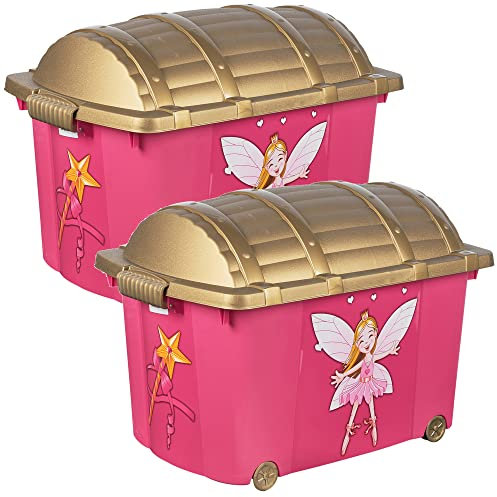 URBN-TOYS Pirate Or Fairy Designed Treasure Storage Container Chest Box Party Prop Play Set For Kids (Fairy Design, 2)