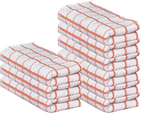 beSunshine 3x Pack Cotton Jumbo Terry Tea Towels Kitchen Dish Towels (White-Orange Stripe)