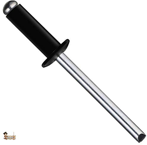 BricoLoco Remache negro tubular estándar Pop DIN 7337. Ciego. Cabeza redonda alomada de aluminio y vástago de acero. Industrial. (250, 4,8x16)
