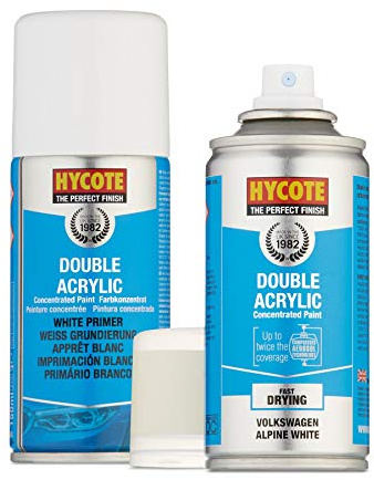Hycote Double Acrylic VW Alpine White Spray Paint 150ml + White Primer Kit