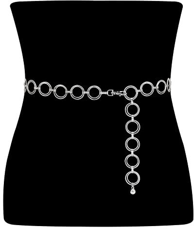 JASGOOD Metal O-ring Chain Waist Belts for Women, Adjustable Multi Layer Body Link Chain Belt Fashion Bling Waist Belt for Dress,Pants,Coat