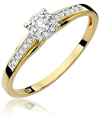 MARKO Damen Verlobungsring aus Gold mit 0,13 Karat Diamanten, 14 Karat Gold (585) | Goldring mit Box | Goldring für Frauen (Gelbgold, 56 (17.8))