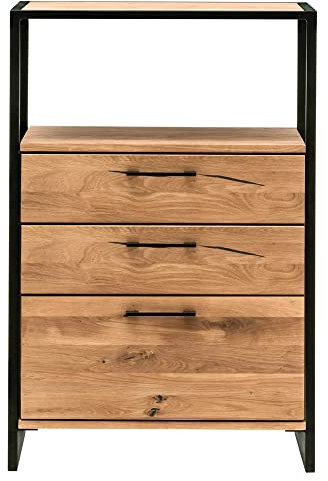 Lomadox Kommode Eiche massiv geölt, mit umlaufendem Metallrahmen, B/H/T: ca. 80/108/39 cm