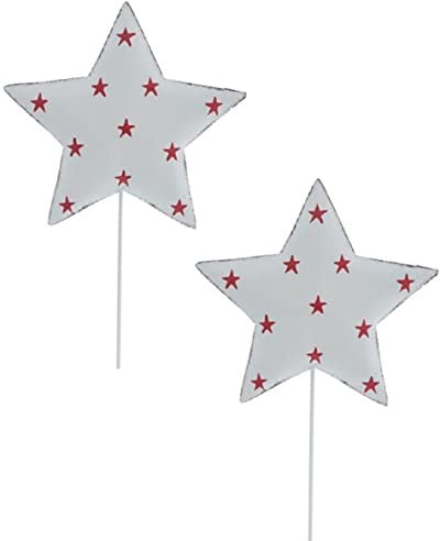 ETC weihnachtlicher stimmungsvoller Deko-Stecker Garten-Stecker Stern rot mit weißen Sternchen oder weiß mit roten Sternchen Preis für 2 Stück (Weiß), ca. 12,5 x 12,5 x 50 cm lang