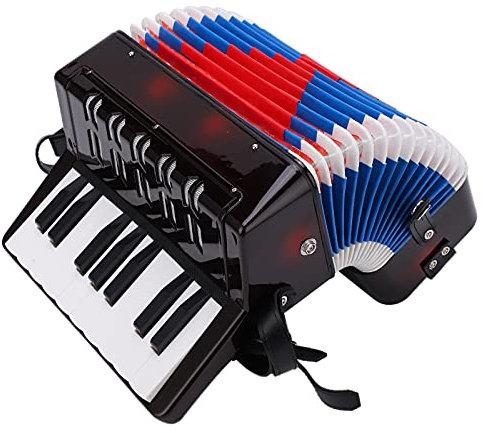Klavierakkordeon 17 Tasten 8 Bass Musikinstrument mit Einziehbarem Lederriemen, Rhythmustraining Federinstrumente für Anfänger und Akkordeonschüler