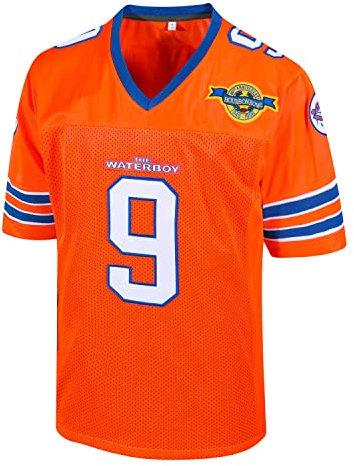 Bobby Boucher #9 The Waterboy Adam Sandler Movie Mud Dogs Bourbon Bowl Fußball Trikot, Orange/Abendrot im Zickzackmuster (Sunset Chevron), L