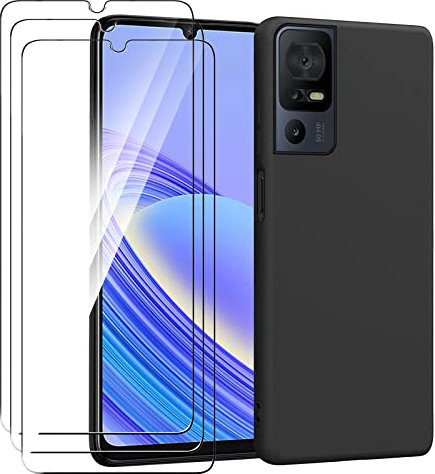 MEMELOKA Cover per TCL 40 SE/TCL 40SE + 3 Pezzi Pellicola in Vetro Temperato, Custodia Nero in Silicone Opaco Ultra Sottile Morbido TPU Anti-Scivolo Protezione Case TCL 40 SE