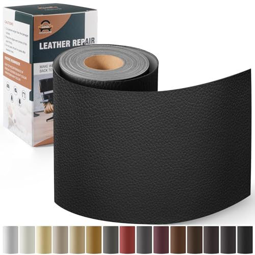Simili Cuir Autocollant, 10 x 160 cm Patch de Réparation en Cuir Auto-adhésif, Kit réparation Simili Cuir pour Sièges D'auto, Canapés, Sièges de Bateau, Chaises - Noir