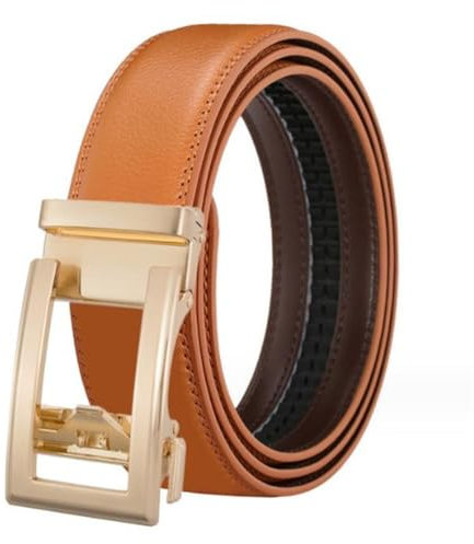 Yorggvel Herren Gürtel Echt Leder,Männer Freizeit Gürtel mit Ratsche Legierung Automatische Schnalle in Gold,Breite 3.5CM,Mehrfarbig (Braungelb, Länge 120cm)