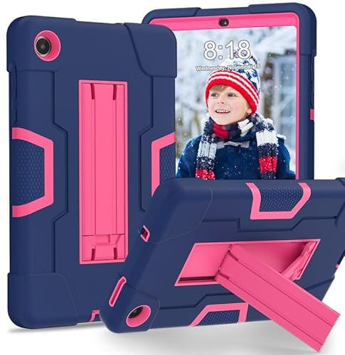 Étui pour tablette Lenovo Tab M8 4ème (génération) 8 TB300XU (2023), béquille intégrée, polycarbonate rigide en silicone souple hybride, protection intégrale contre les chocs, rose marine