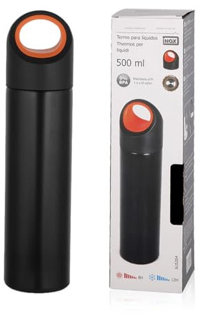 Thermos per Caffe/Acqua da 500mL, Borraccia Termica per Bibite in Acciaio Inox, Mantiene Caldo 8H e Freddo 12H (Nero, Maniglia Fissa)
