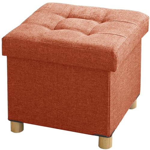 BRIAN & DANY Sitztruhe Sitzhocker Fußhocker mit Stauraum und Deckel mit Holzfüßen, 38 x 38 x 38 cm, Orange