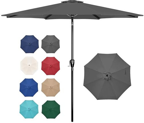 Simple Deluxe 2.74M Outdoor Market Table Patio Umbrella with Button Tilt, Crank and 8 Sturdy Ribs for Garden, Deck, Lawn, Backyard & Pool, Grey