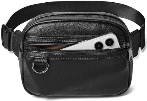 Leresas Gürteltasche für Damen und Herren, 2 l, veganes Leder, modische Hüfttasche, für Reisen, Wandern, Laufen, Schwarz, 8 inches x 2.75 inches x 5 inches, Trendige Bauchtasche