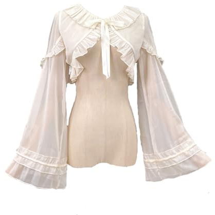 Long Sleeve Lolita Blouses Women Peter Pan Collar Victorian Shirt Vintage Kawaii Lace Up Airy Tops Trendy Bottom Sweatshirt