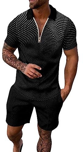 Generisch Herren Trainingsanzug Outfit Set Zweiteiler Knopf AnzüGe Sommer JogginganzüGe 2 Teiler Funktionsshirt Fahrradbekleidung Herren Set Sommer
