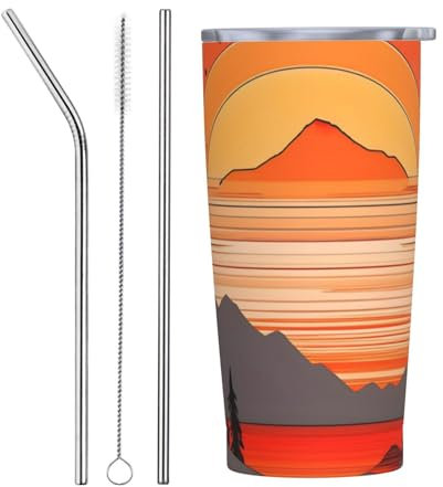 OCELIO Tree Hills And Rivers Pattern 20 Oz Straw Mug With Lid Stainless Steel Vacuum Insulated Mug Double Coffee Mug Travel Mug