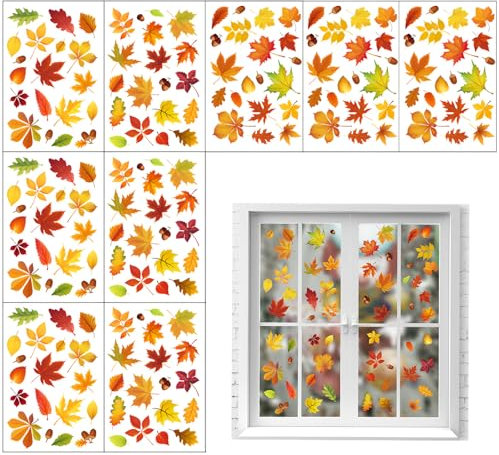 9 Blätter Herbst Fensterbilder,Thanksgiving Fensteraufkleber, Thanksgiving Fenster Ahornblätter Deko, Fensterbilder Kinder Herbst Wiederverwendbar, für Kinderzimmer Cafe Buchhandlung Party Zubehör
