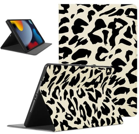 Kueqeay Coque pour iPad 9./8./7.Generation, Aesthetic Léopard Motif Design Housse de Protection Léger avec Support Fonction Ultra-Mince PU Transparent Étui à Rabat pour iPad 10,2 2021/2020/2019,Beige